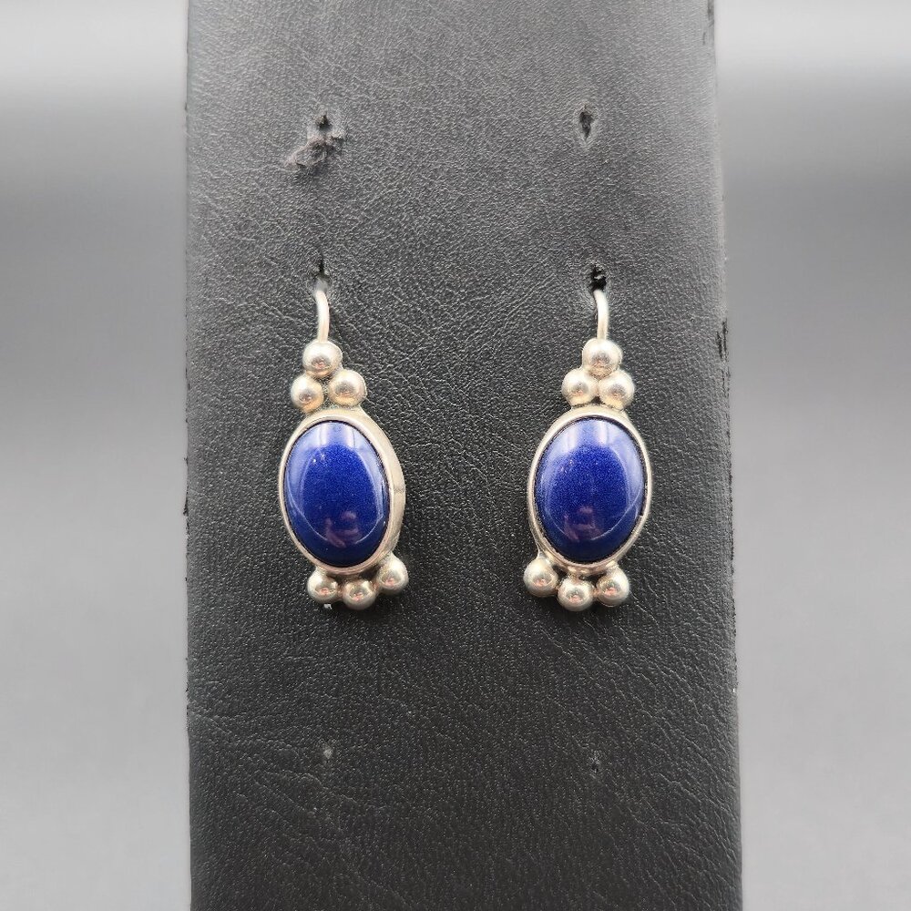 Sterling Silver Oval Lapis Lazuli Stone Dangle Earrings A6304